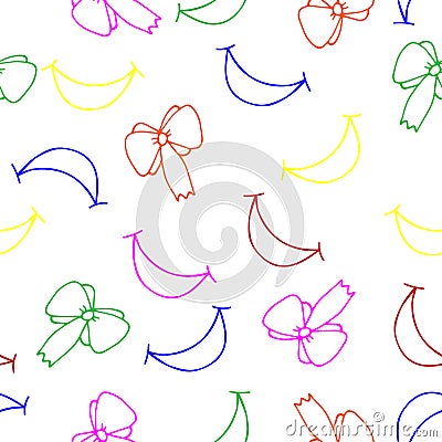 Colorful smiles and bows on white seamless background Vector Illustration